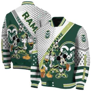 customized colorado state rams mickey donald goofy green white jacket fashion forward jacketwow