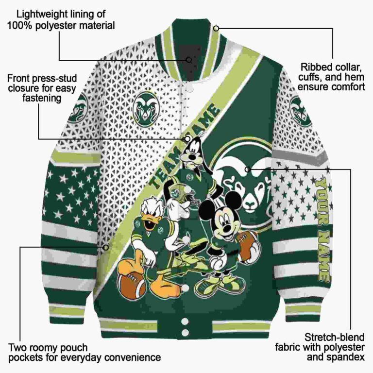 customized colorado state rams mickey donald goofy green white jacket new arrival jacketwow
