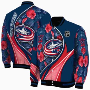 customized columbus blue jackets floral print navy blue jacket fashion forward jacketwow