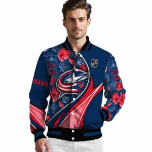 customized columbus blue jackets floral print navy blue jacket high quality jacketwow