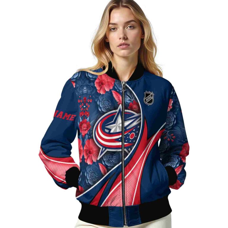 customized columbus blue jackets floral print navy blue jacket latest model jacketwow