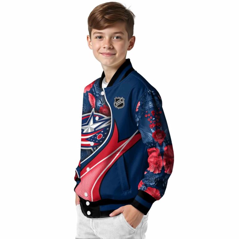 customized columbus blue jackets floral print navy blue jacket trendy jacketwow