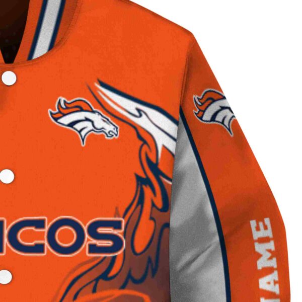 customized denver broncos flaming football orange white jacket premium grade jacketwow