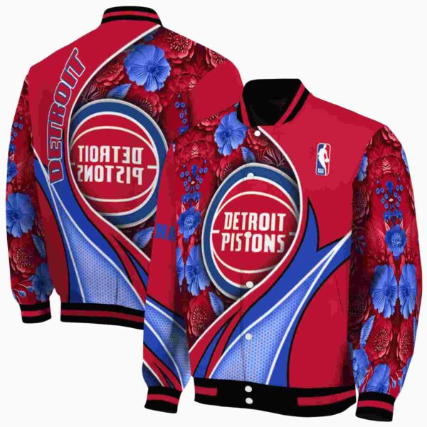 customized detroit pistons floral print red jacket fashion forward jacketwow