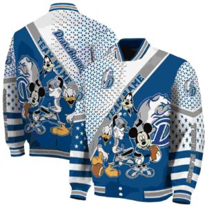 customized drake bulldogs mickey donald goofy blue white jacket fashion forward jacketwow