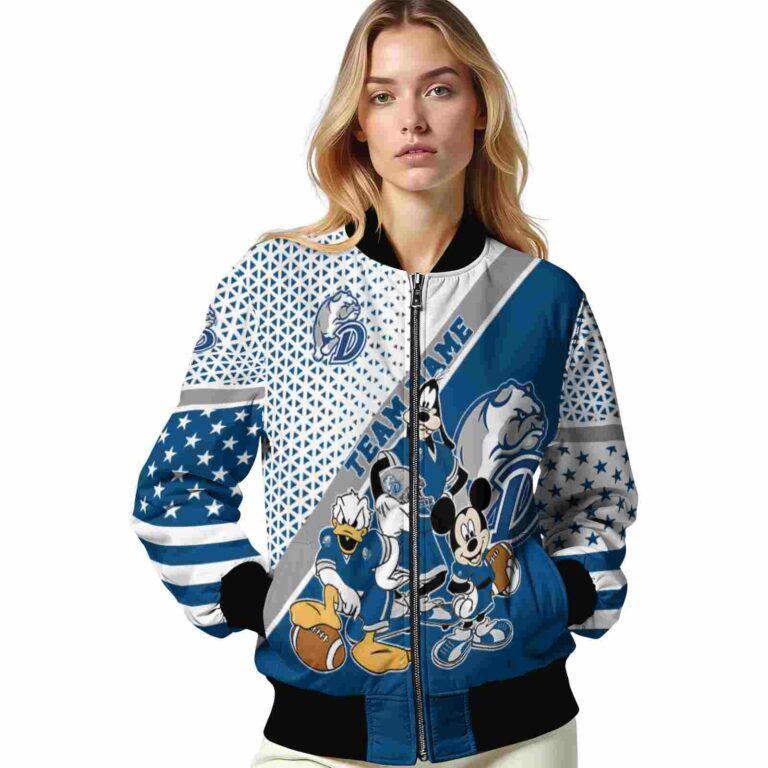 customized drake bulldogs mickey donald goofy blue white jacket latest model jacketwow