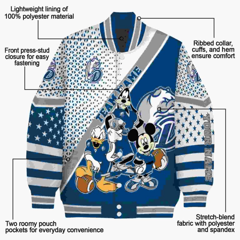 customized drake bulldogs mickey donald goofy blue white jacket new arrival jacketwow