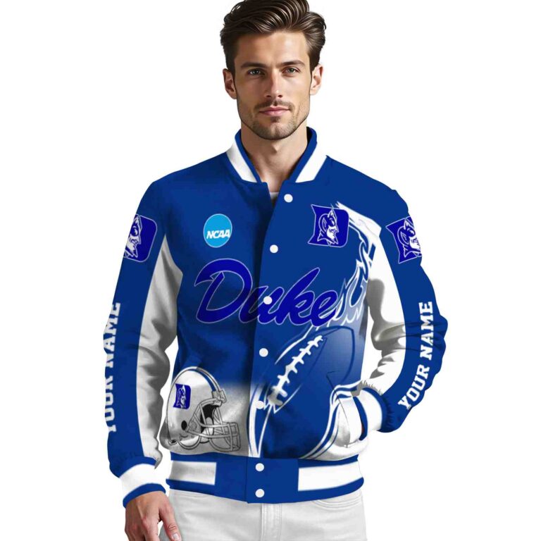 customized duke blue devils flaming football blue white jacket high quality jacketwow