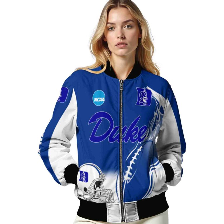 customized duke blue devils flaming football blue white jacket latest model jacketwow