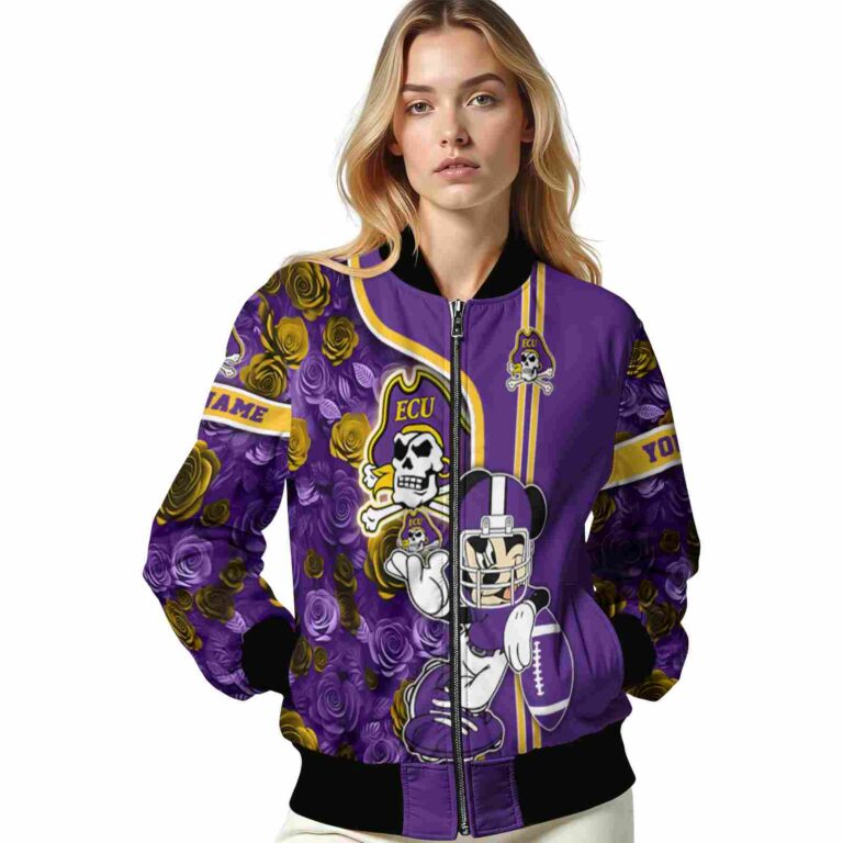 customized east carolina pirates rose mickey purple jacket latest model jacketwow