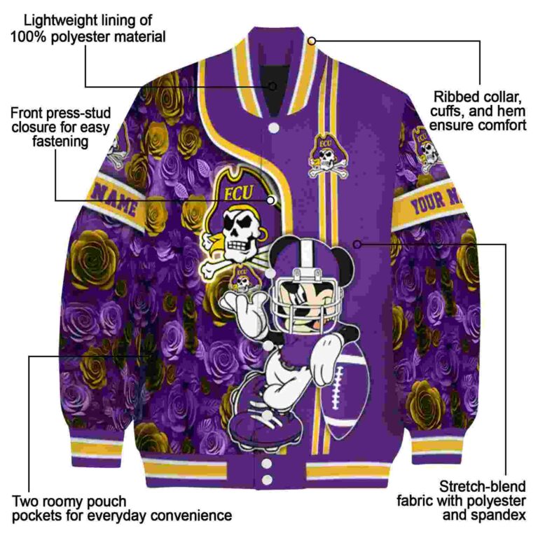 customized east carolina pirates rose mickey purple jacket new arrival jacketwow