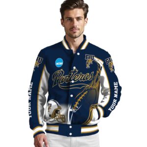 customized fiu panthers flaming football blue white jacket high quality jacketwow