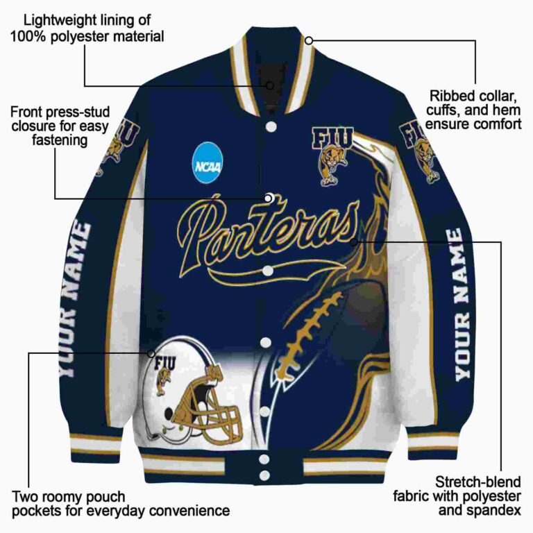 customized fiu panthers flaming football blue white jacket new arrival jacketwow