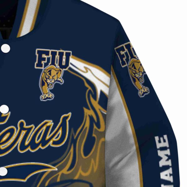 customized fiu panthers flaming football blue white jacket premium grade jacketwow