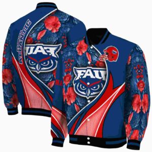 customized florida atlantic owls floral print blue jacket fashion forward jacketwow