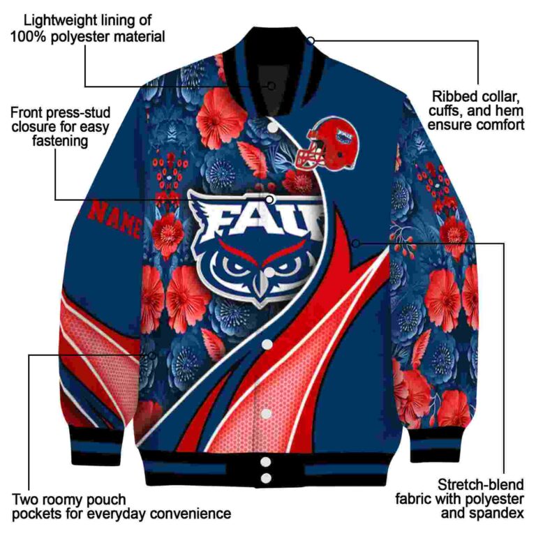 customized florida atlantic owls floral print blue jacket new arrival jacketwow