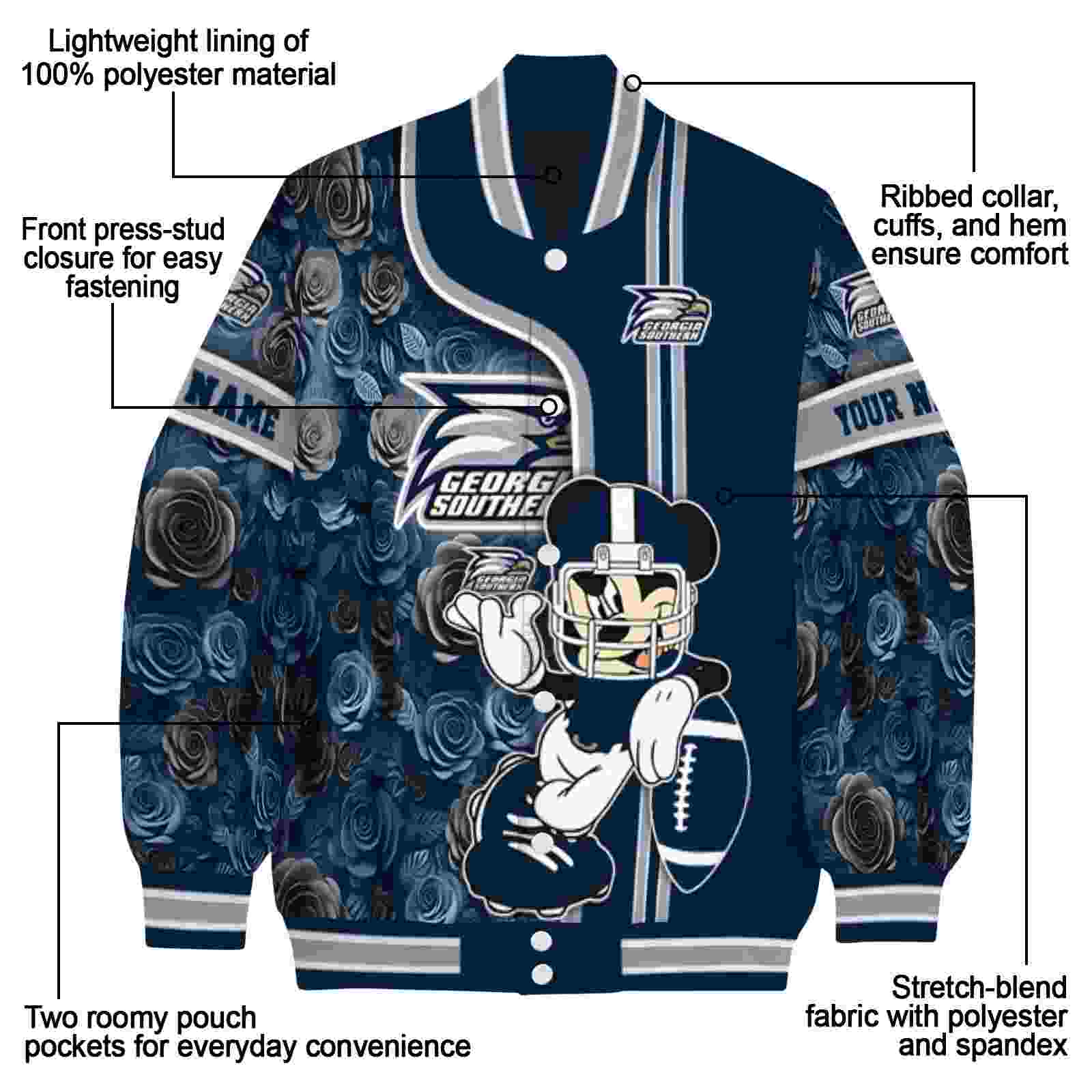 customized georgia southern eagles rose mickey blue jacket new arrival jacketwow customized georgia southern eagles rose mickey blue jacket new arrival jacketwow