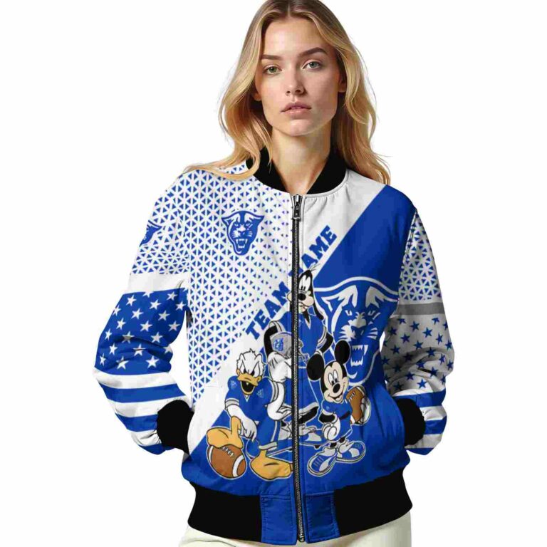 customized georgia state panthers mickey donald goofy blue white jacket latest model jacketwow