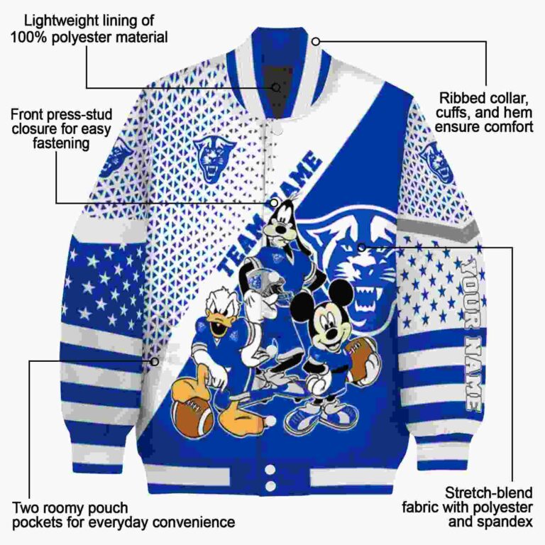 customized georgia state panthers mickey donald goofy blue white jacket new arrival jacketwow
