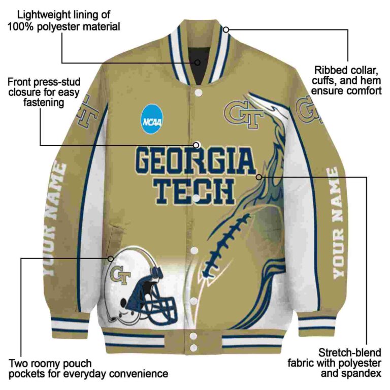 customized georgia tech yellow jackets flaming football gold white jacket new arrival jacketwow