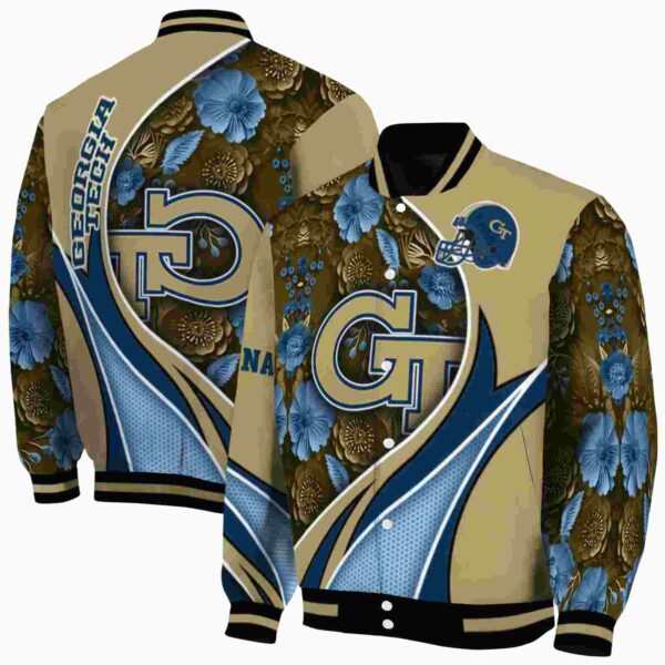 customized georgia tech yellow jackets floral print gold jacket fashion forward jacketwow