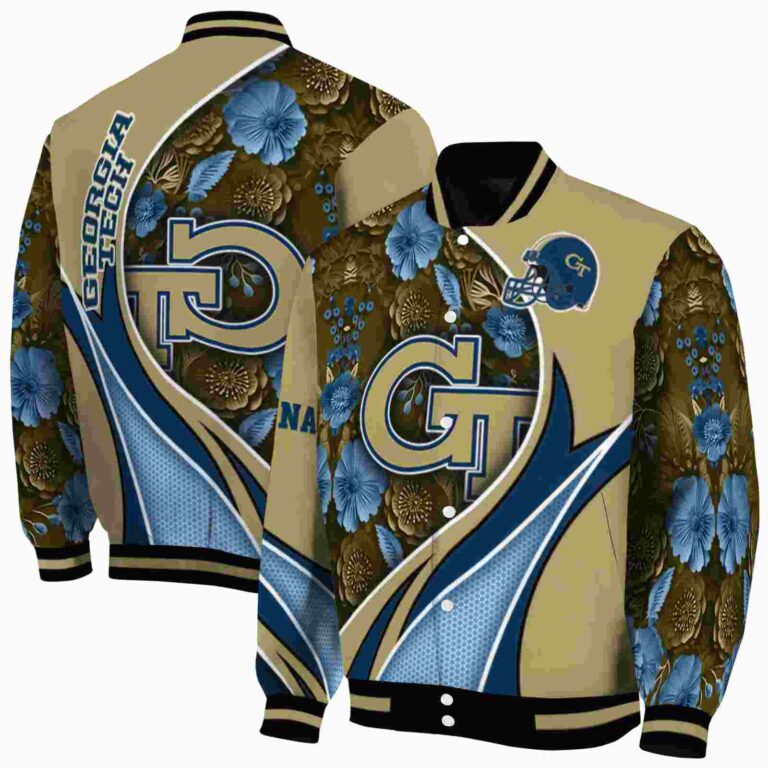 customized georgia tech yellow jackets floral print gold jacket fashion forward jacketwow