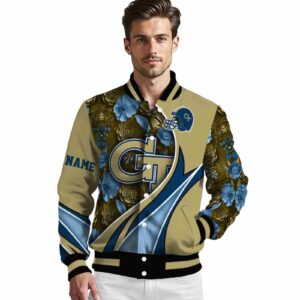 customized georgia tech yellow jackets floral print gold jacket high quality jacketwow