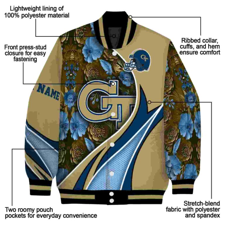 customized georgia tech yellow jackets floral print gold jacket new arrival jacketwow