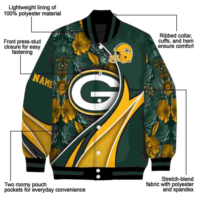 customized green bay packers floral print green jacket new arrival jacketwow