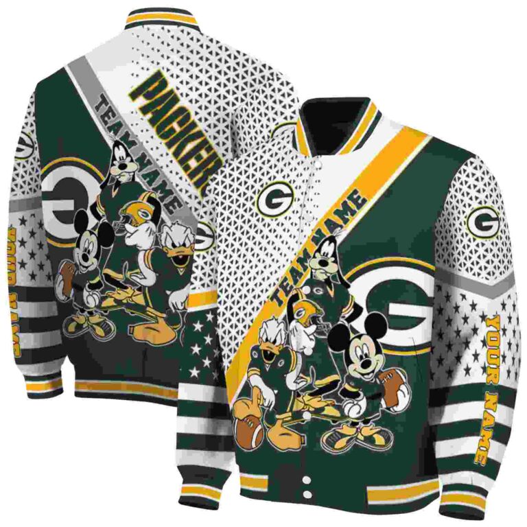 customized green bay packers mickey donald goofy green white jacket fashion forward jacketwow