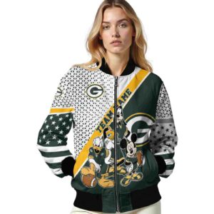customized green bay packers mickey donald goofy green white jacket latest model jacketwow