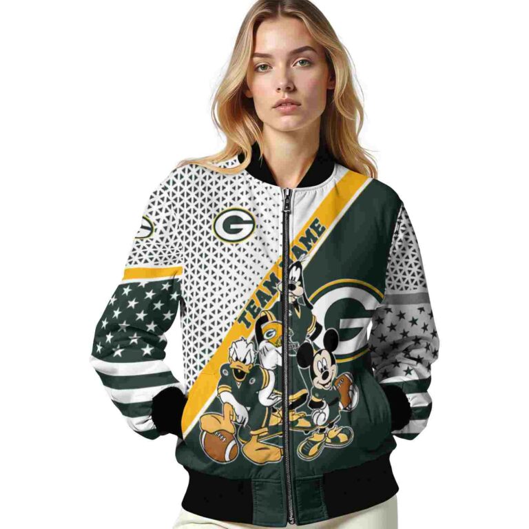 customized green bay packers mickey donald goofy green white jacket latest model jacketwow