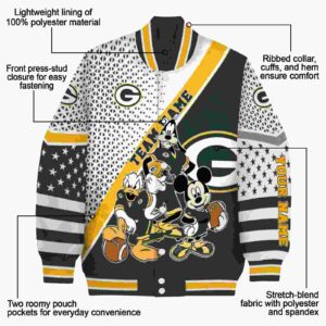 customized green bay packers mickey donald goofy green white jacket new arrival jacketwow