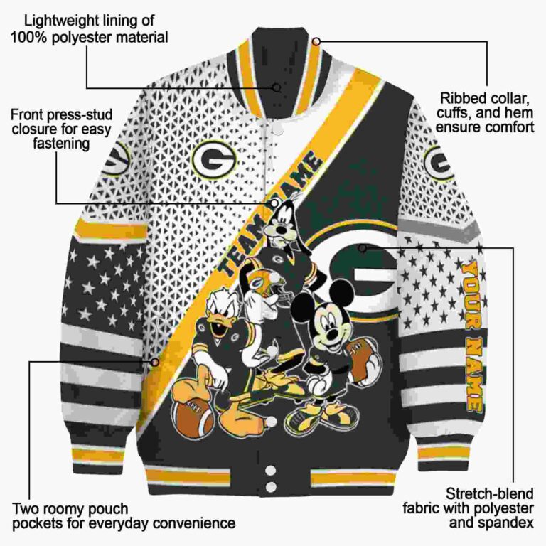 customized green bay packers mickey donald goofy green white jacket new arrival jacketwow