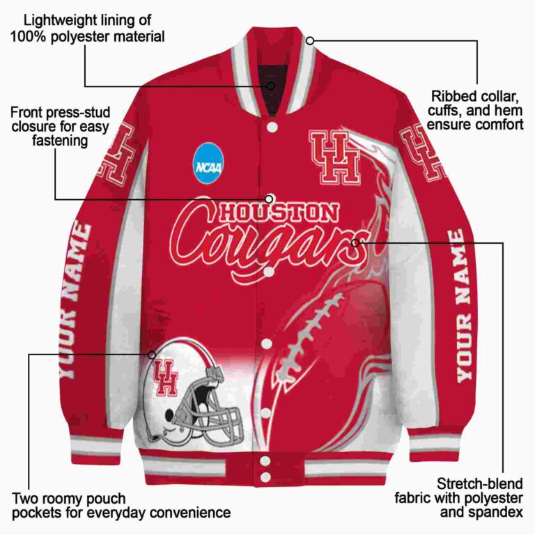 customized houston cougars flaming football red white jacket new arrival jacketwow