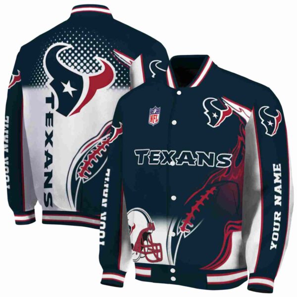 customized houston texans flaming football blue white jacket fashion forward jacketwow