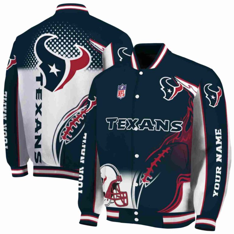 customized houston texans flaming football blue white jacket fashion forward jacketwow