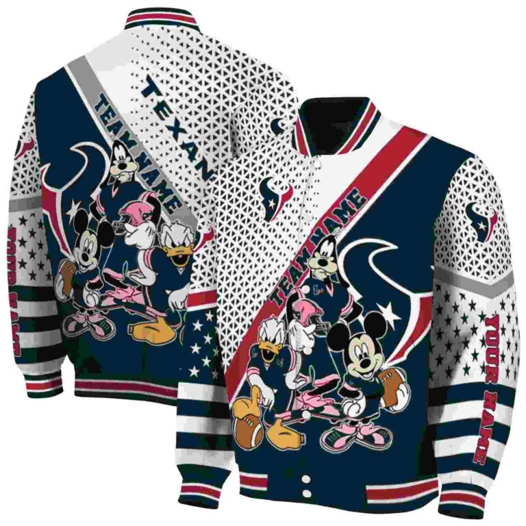customized houston texans mickey donald goofy blue white jacket fashion forward jacketwow