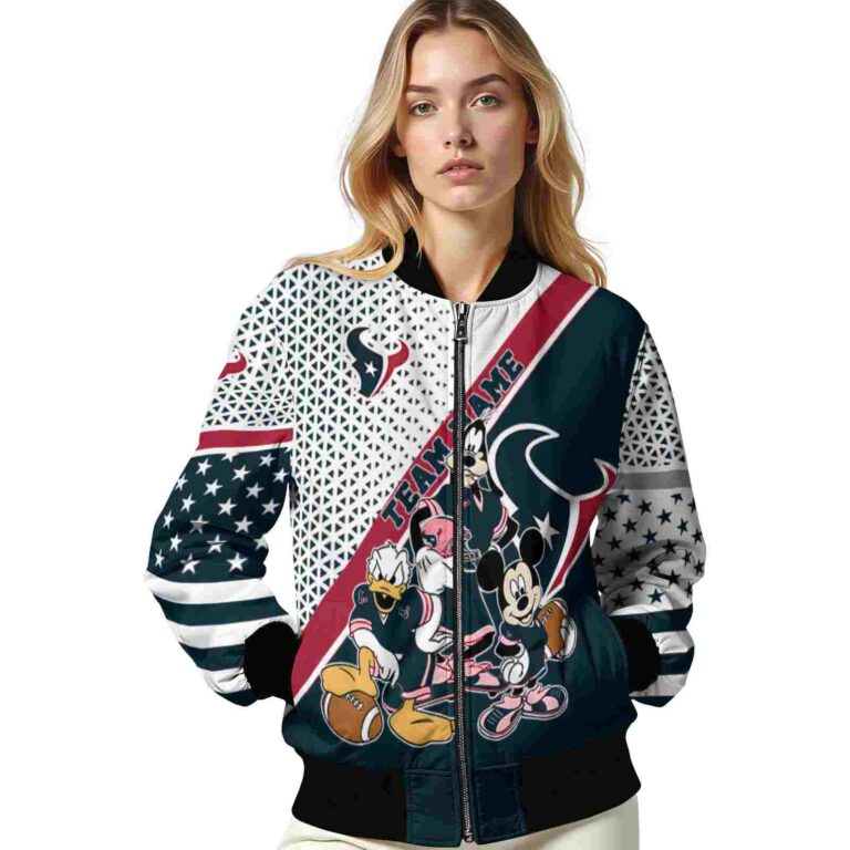 customized houston texans mickey donald goofy blue white jacket latest model jacketwow