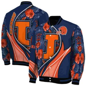 customized illinois fighting illini floral print blue jacket fashion forward jacketwow
