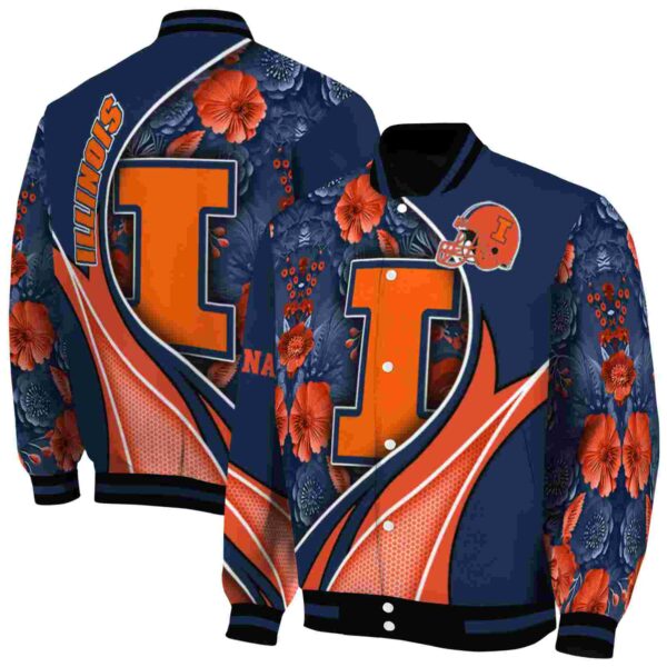customized illinois fighting illini floral print blue jacket fashion forward jacketwow