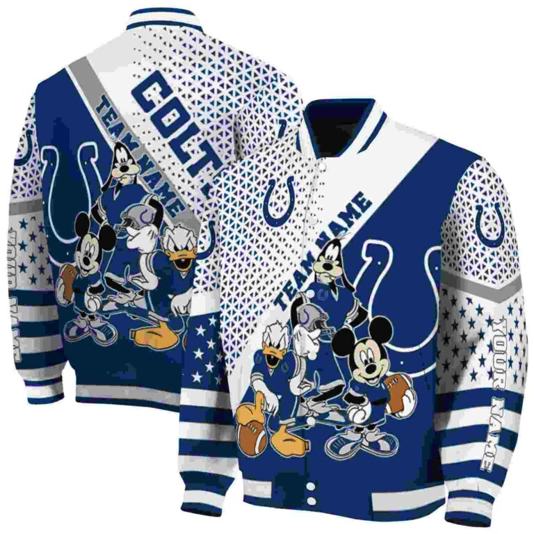 customized indianapolis colts mickey donald goofy blue white jacket fashion forward jacketwow