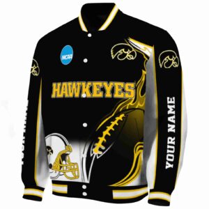 customized iowa hawkeyes flaming football black white jacket best selling jacketwow