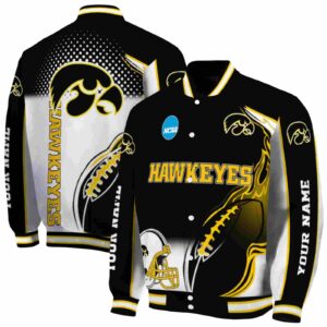 customized iowa hawkeyes flaming football black white jacket fashion forward jacketwow