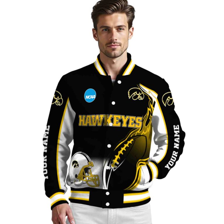 customized iowa hawkeyes flaming football black white jacket high quality jacketwow