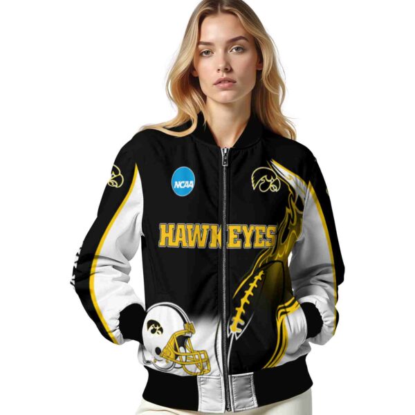 customized iowa hawkeyes flaming football black white jacket latest model jacketwow