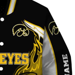 customized iowa hawkeyes flaming football black white jacket premium grade jacketwow