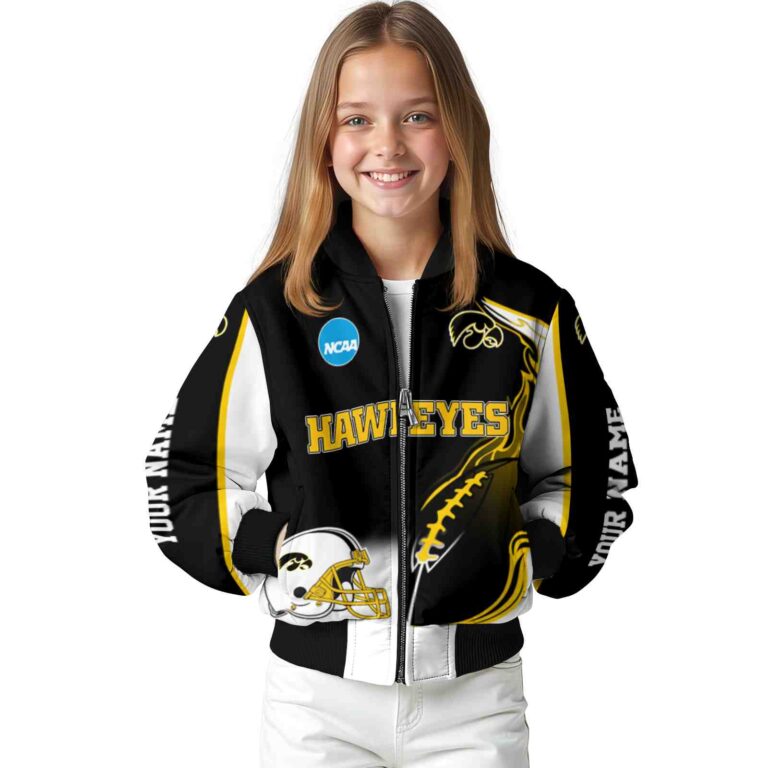 customized iowa hawkeyes flaming football black white jacket top rated jacketwow