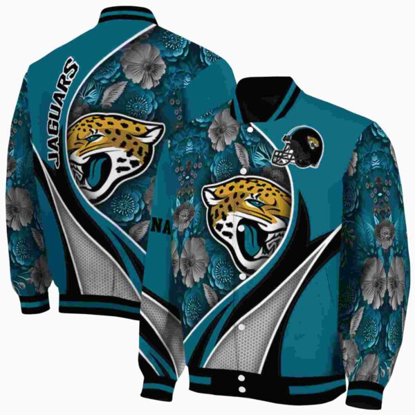 customized jacksonville jaguars floral print teal jacket fashion forward jacketwow