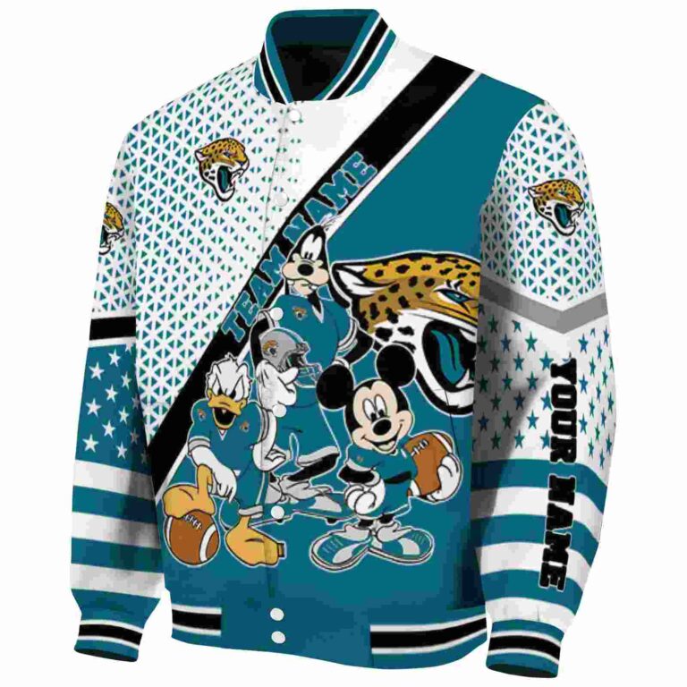 customized jacksonville jaguars mickey donald goofy teal white jacket best selling jacketwow